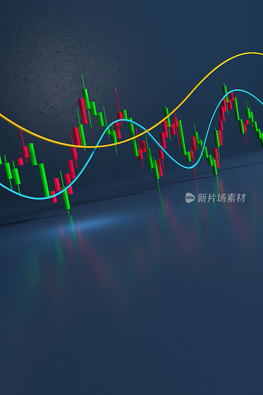 股票图表上的蓝色背景- 3D渲染